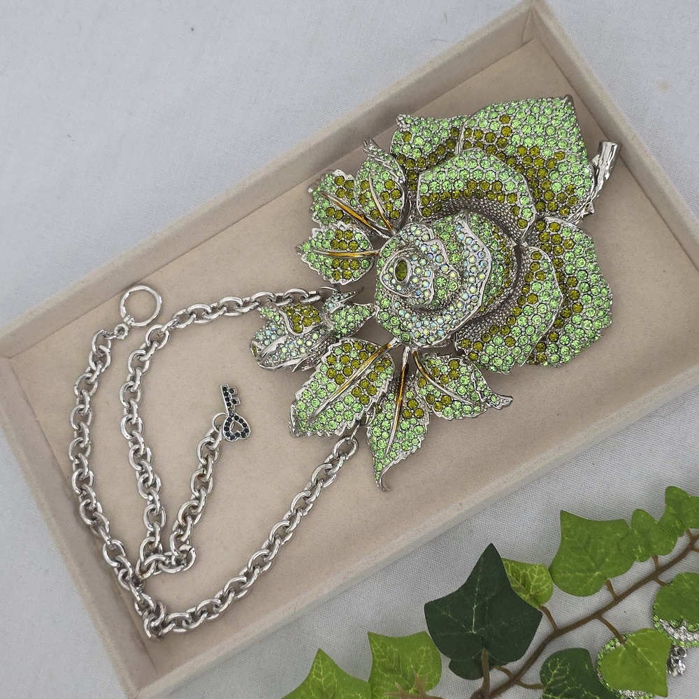 Large Statement Rose Flower Pendant Necklace Stun… - image 2